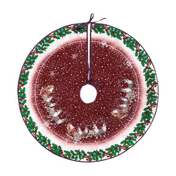 Christmas Tree Vintage Skirt, 35.43" Rustic Tree Mat with Snowflakes, Red Green Gold Christmas Tree Cover for Home Holiday Party Winter Farmhouse Indoor, New Year Xmas Decorations