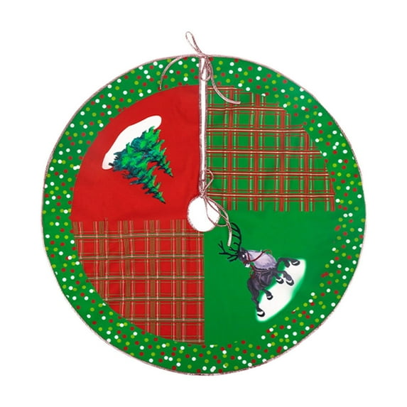 Christmas Tree Vintage Skirt, 35.43" Rustic Tree Mat with Snowflakes, Red Green Gold Christmas Tree Cover for Home Holiday Party Winter Farmhouse Indoor, New Year Xmas Decorations
