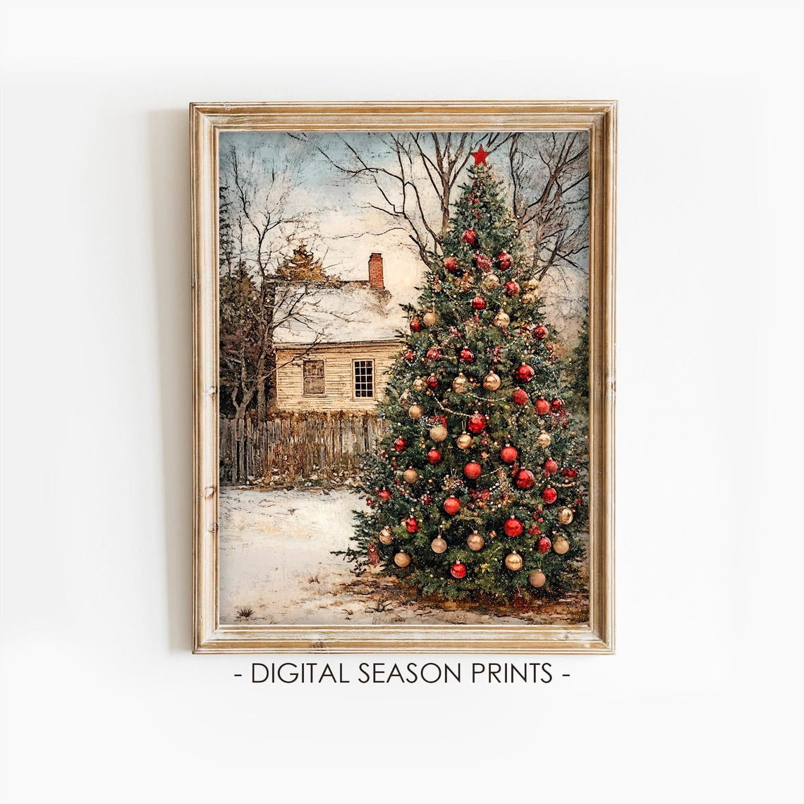 Christmas Tree Wall Art, Vintage Farmhouse, Rustic Cottagecore, Country ...