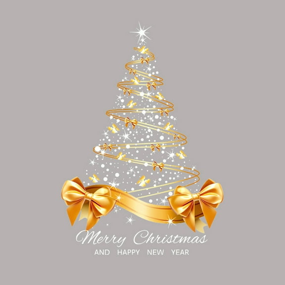 Christmas Tree Wall Sticker – Removable Gold Electrostatic PVC Decal – Holiday Window & Wall Decoration