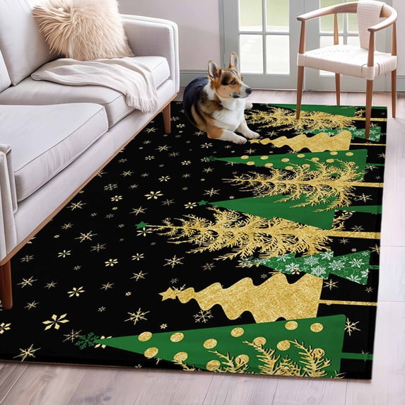 Christmas Tree Washable Area Rugs 4'x6', Winter Snowflake Black Retro ...