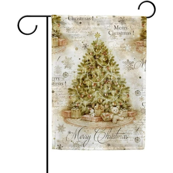 Christmas Tree Watercolor Vintage Double Sided Garden Flag 12x18 inch Decorative Flag for Outdoor Yard Lawn