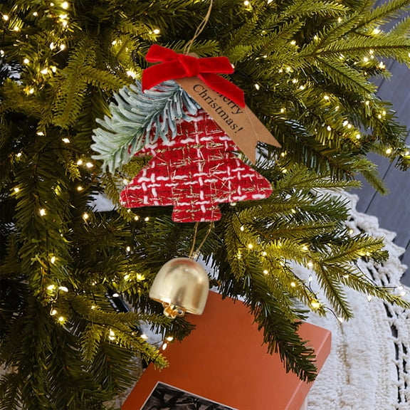 Christmas Tree Wind Chime with Golden Bells and Velvet Bows, 3.15 Inch Festive Hanging Decor for Tree, Door and Window Display with Gentle Sound