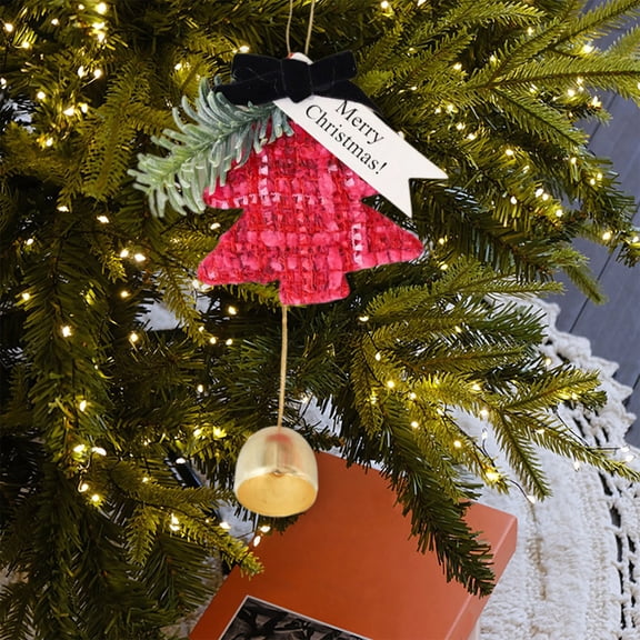 Christmas Tree Wind Chime with Golden Bells and Velvet Bows, 3.15 Inch Festive Hanging Decor for Tree, Door and Window Display with Gentle Sound