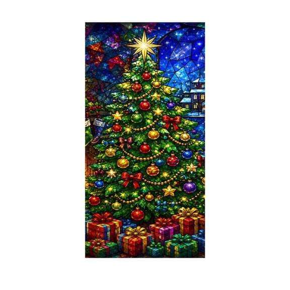 Christmas Tree Window Cling 15.7x39.4 Inch Winter Scene Static Decal PVC Sticker Holiday Decor