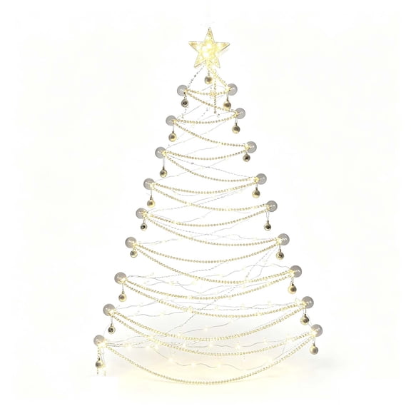 Christmas Tree Window Light Decoration- Lighted Hanging Tree with Star Top & Pearl Chain for Indoor Window Display