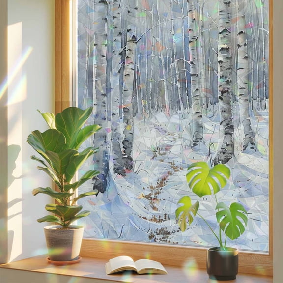 Christmas Tree Window Privacy Film Rainbow Static Cling Stain Glass Window Film for Glass Door, Decorative Sunroof Decal Sticker for Car Bathroom Home 19.6"x39.3" White Winter Xmas Snowflake