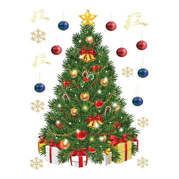Christmas Tree Window Stickers Wall Decals Gift Box Snowflake Reindeer Holiday Decor for Glass Doors Walls 30/15.7 In