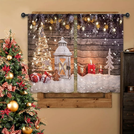 Christmas Tree Winter Kitchen Curtains 27.5W x 39L Inch Xmas Farmhouse Rustic Holiday Rod Pocket Short Small Window Treatment Drapes Decor 2 Panels
