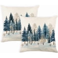 thumbnail image 1 of Christmas Tree Winter Pillow Covers 18x18 Inch Set of 2 Xmas Decorative Throw Pillow Cover Watercolor Nature Forest Decoration Holiday Farmhouse Pillow Case for Home Sofa Christmas Decor Blue, 1 of 7