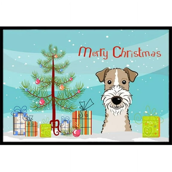 Christmas Tree & Wire Haired Fox Terrier Indoor or Outdoor Mat