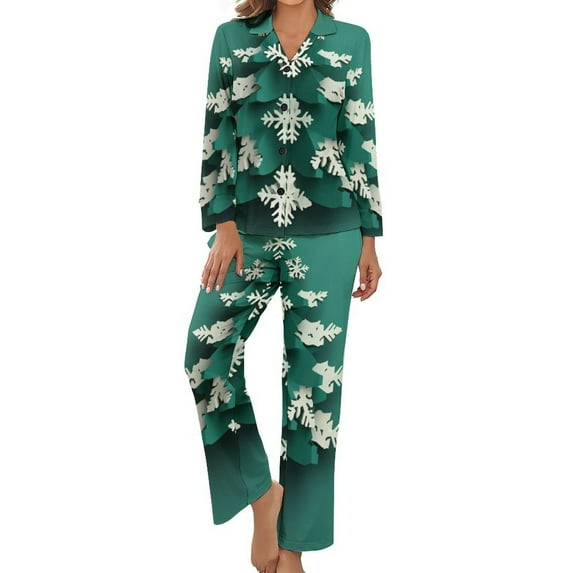 Christmas Tree Women's Long Sleeve Flannel Pajama Set Sleepwear M