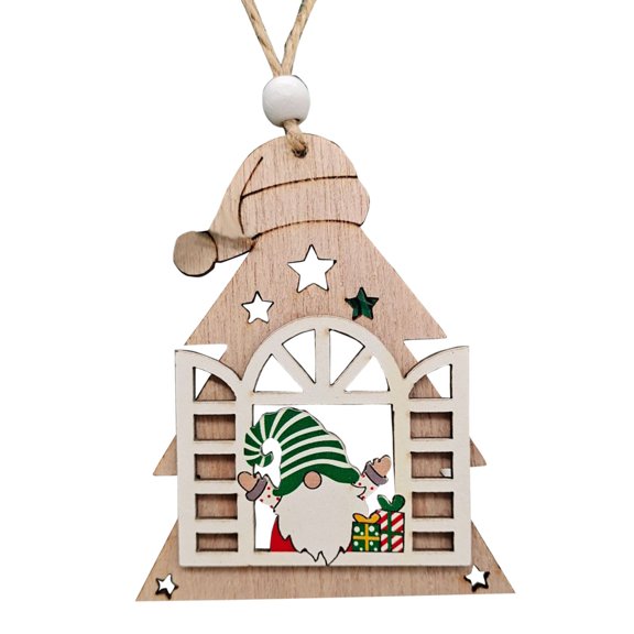 Christmas Tree Wooden Craft Decorations with Window Opening Old Man Design for Halloween