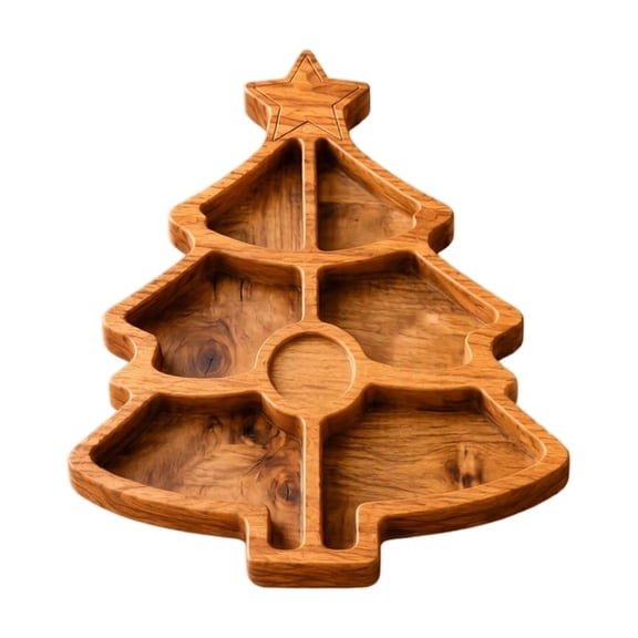 Christmas Tree Wooden Divided Tray, 10.24 X 9.45 Inch Holiday Snack Serving Platter for Nuts and Candies