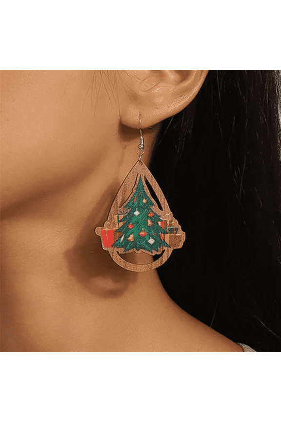 Christmas Tree Wooden Earrings