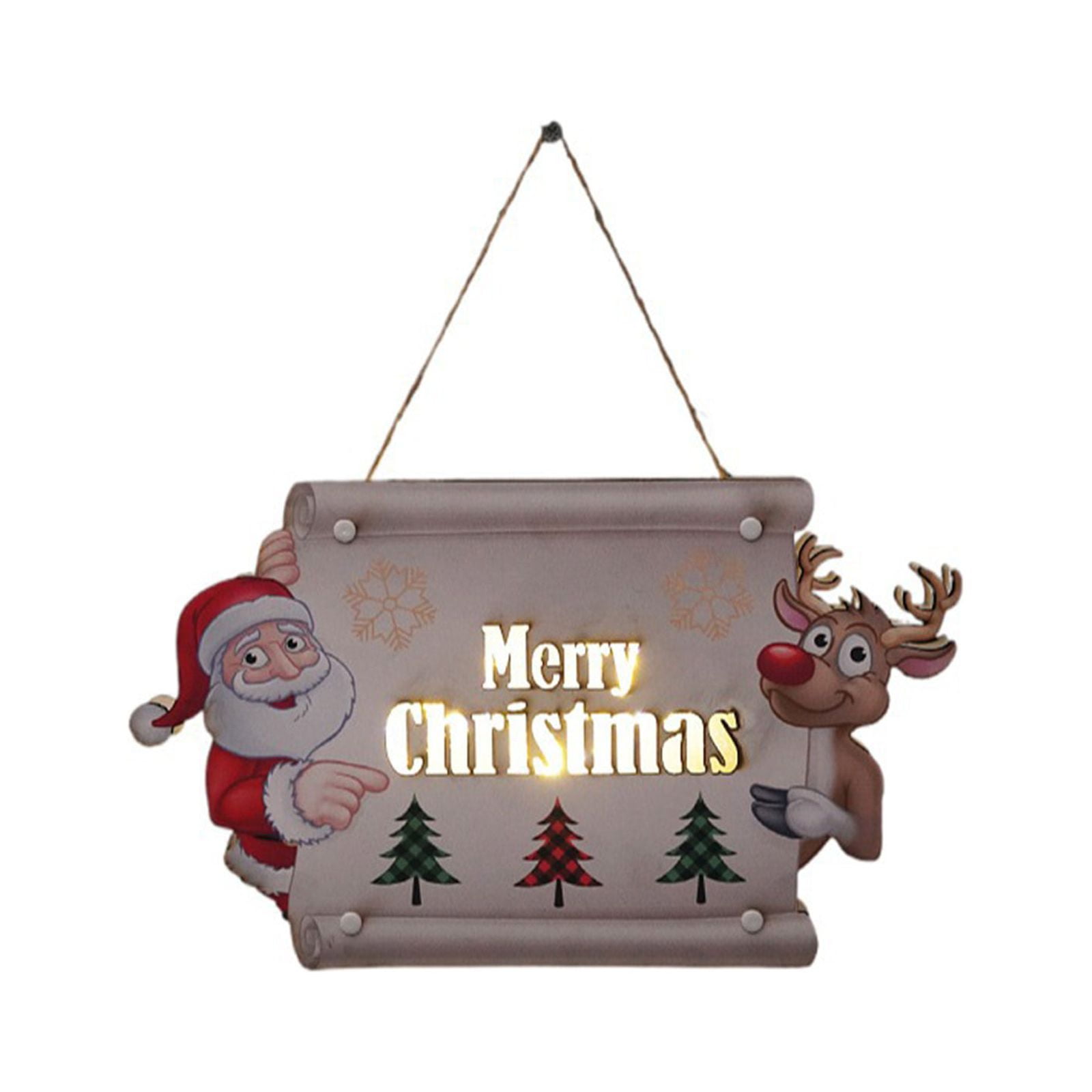 Christmas Tree Wreath Door Sign Decoration Lights Wooden Hanging Sign
