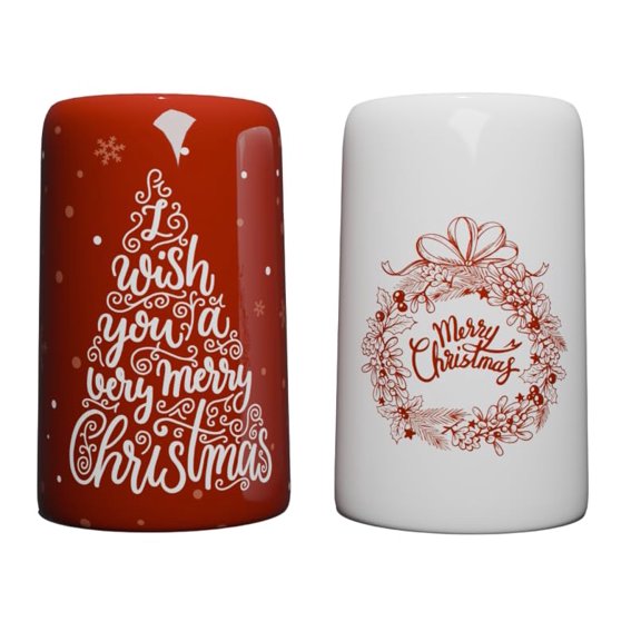 Christmas Tree & Wreath Salt and Pepper Shakers Large Festive Ceramic Set