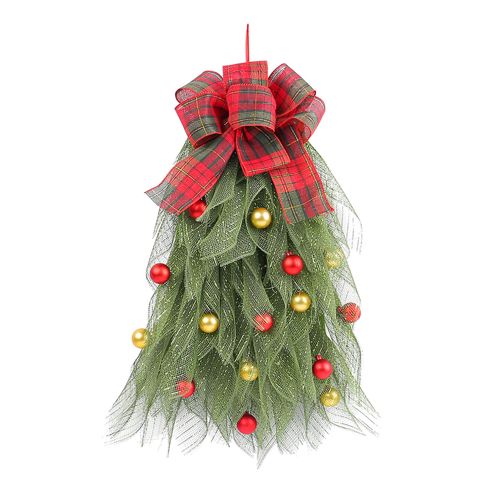 Christmas Tree Wreath for Front Door Mesh Xmas Garland with Ball