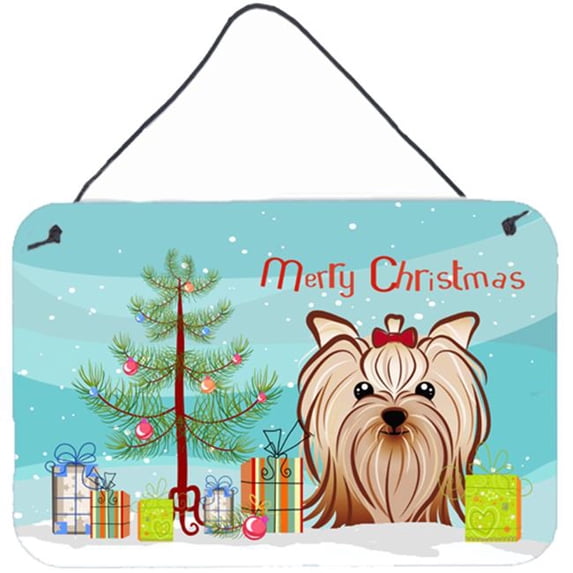 Christmas Tree & Yorkie Yorkishire Terrier Wall or Door Hanging Prints