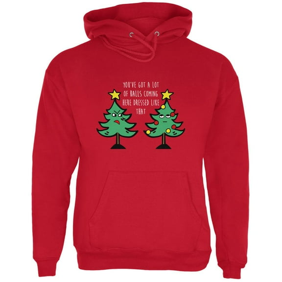 Christmas Tree You've Got a Lot of Balls Funny Mens Hoodie Red LG