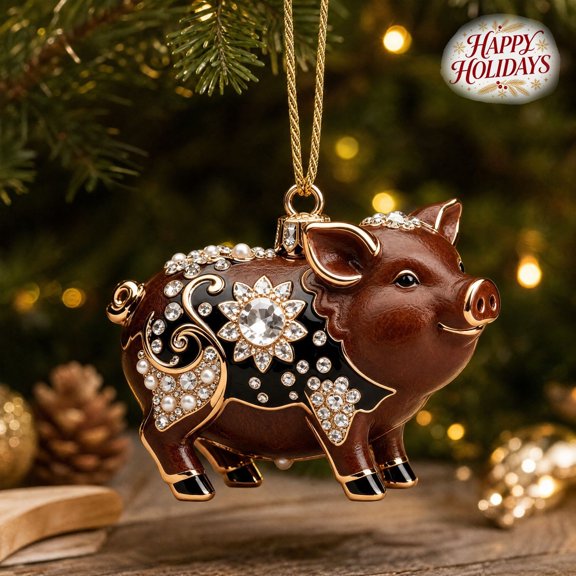 Christmas Tree Zodiac Pig Plastic Tree Pendant Decoration, Festive Home Hanging Ornament, Farmhouse Style Indoor Xmas Home Accent Decor for Tree & Holiday Ornament, Gift for Stocking Stuffer