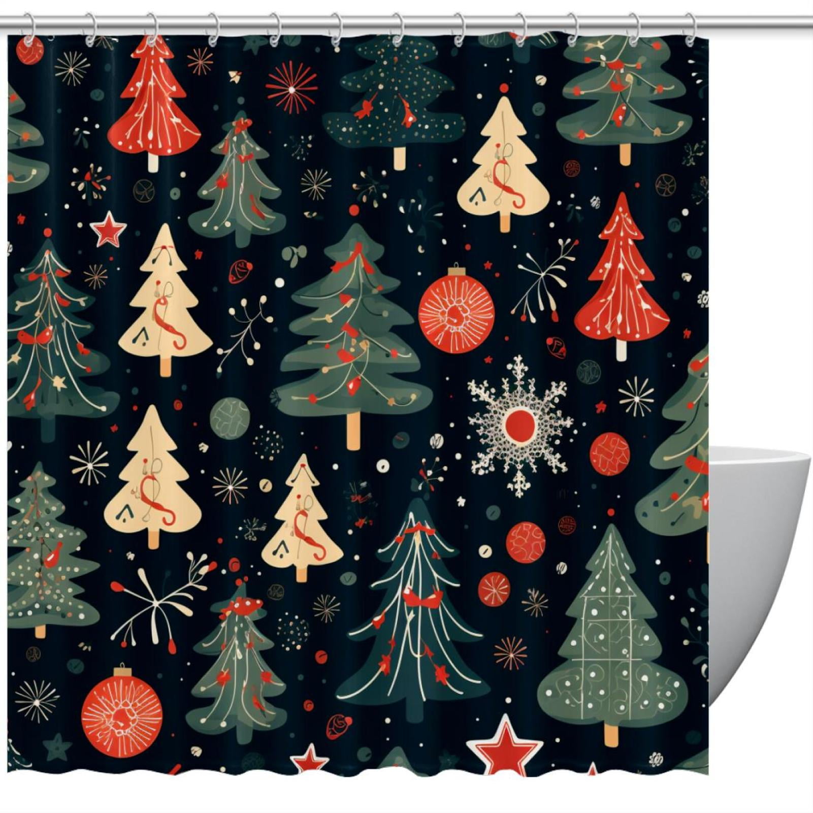 Christmas Tree a Shower Curtain, Polyester Shower Curtain with Hooks