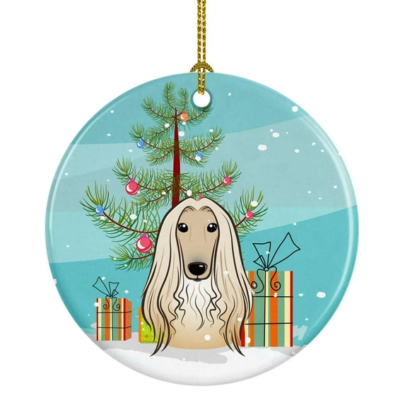 Christmas Tree and Afghan Hound Ceramic Ornament