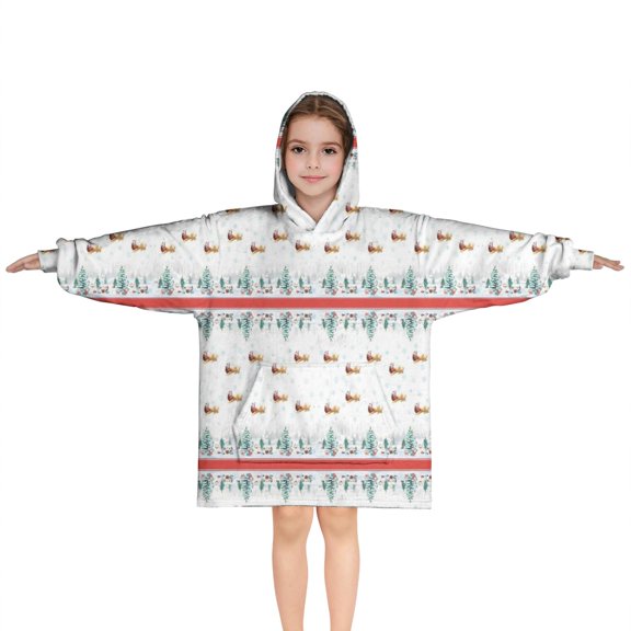 Christmas Tree and Bird Pattern Blanket Hoodies for Kids 6-13YR Oversize Wearable Blanket Hoodies for Boys Girls Teens