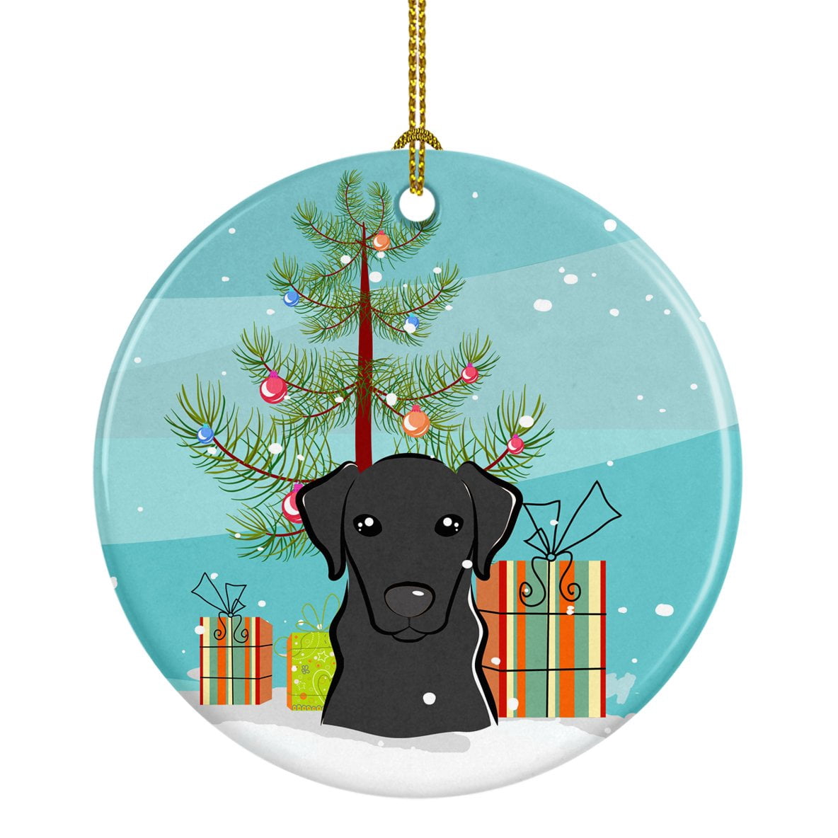 Christmas Tree and Black Labrador Ceramic Ornament