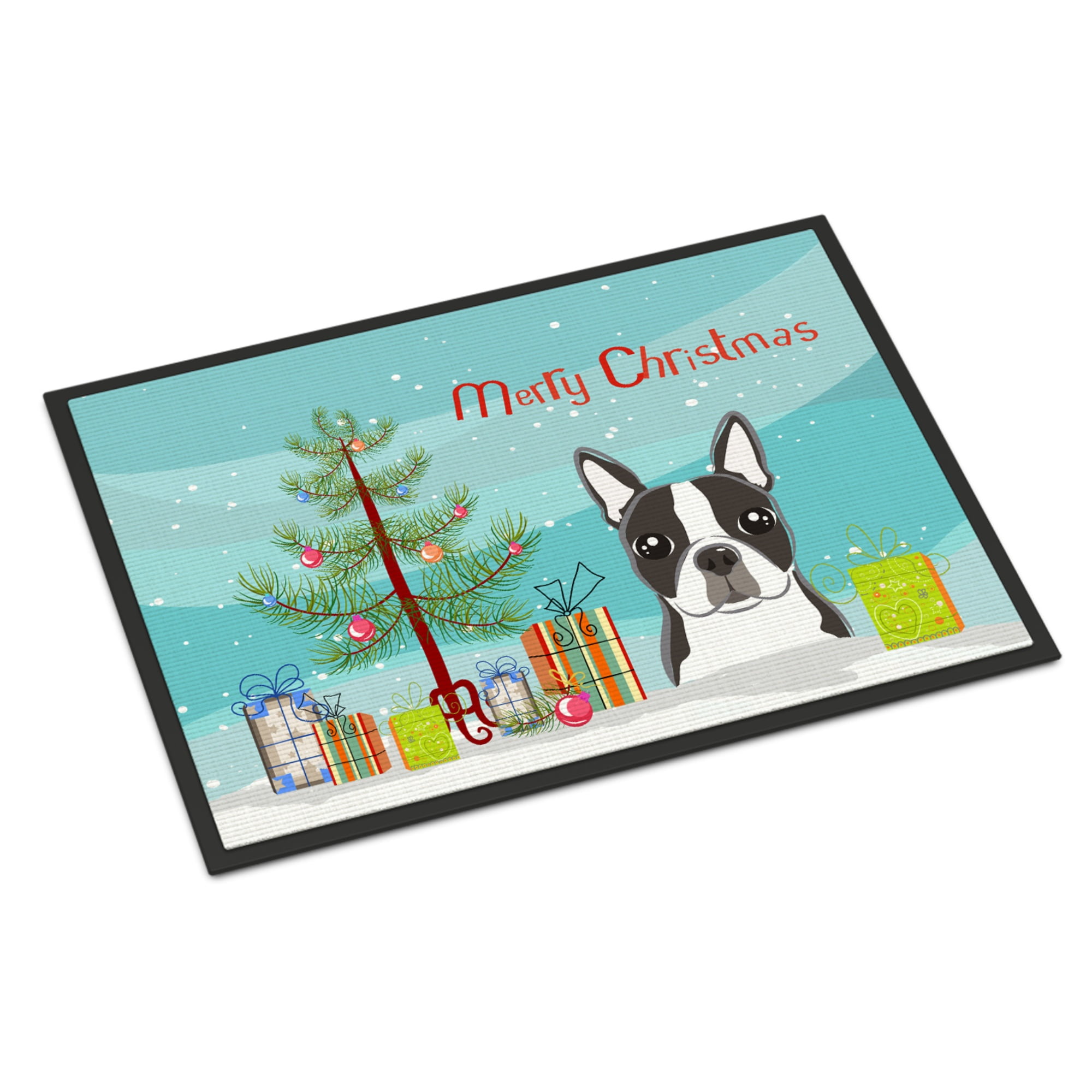Christmas Tree and Boston Terrier Door Mat