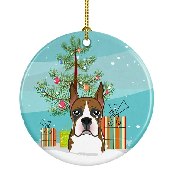 Christmas Tree and Boxer Ceramic Ornament