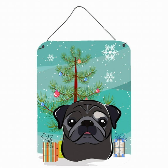 Caroline's Treasures BB1635DS1216 Christmas Tree and Black Pug Wall or Door Hanging Prints, 12x16, multicolor