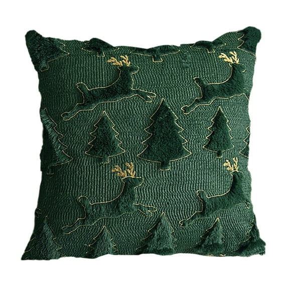 Christmas Tree and Elk Throw Pillow, Soft Couch Cushion with Gold Edge Design, Festive Home Decor for Living Room Chair and Sofa, 17.72x17.72 inch