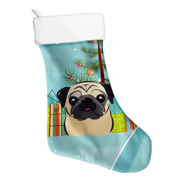 Christmas Tree and Fawn Pug Christmas Stocking