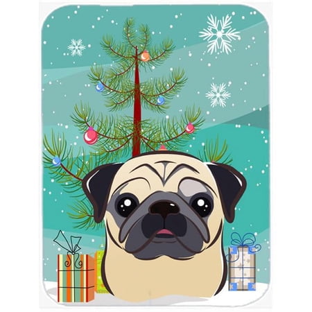 Christmas Tree and Fawn Pug Glass Cutting Board Large