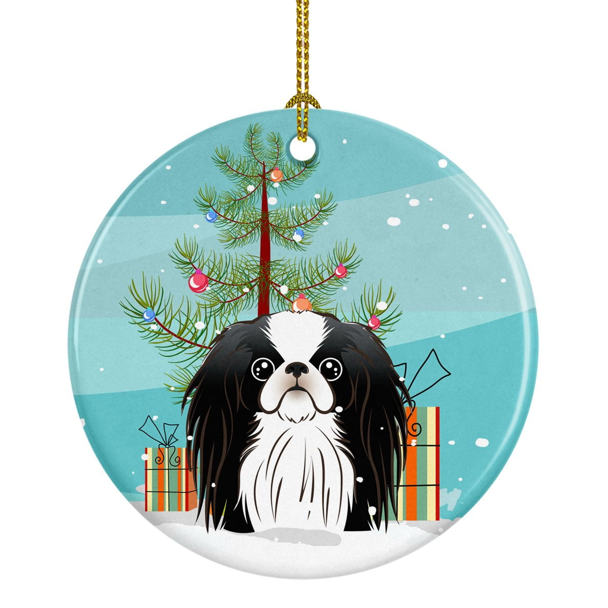 Christmas Tree and Japanese Chin Ceramic Ornament