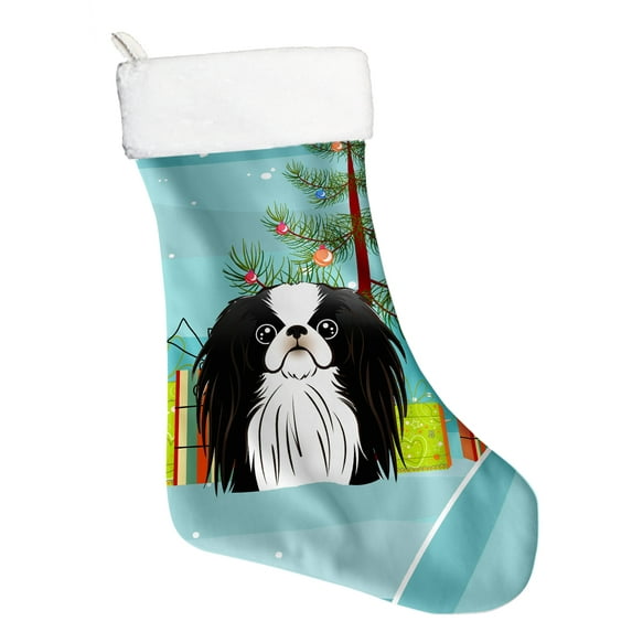 Christmas Tree and Japanese Chin Christmas Stocking