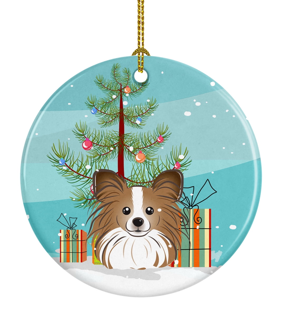 Christmas Tree and Papillon Ceramic Ornament