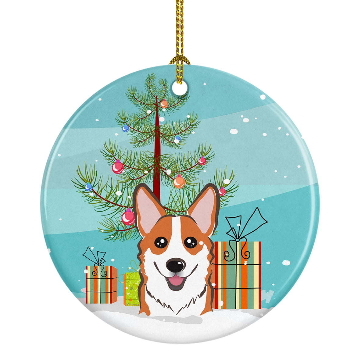 Christmas Tree and Red Corgi Ceramic Ornament