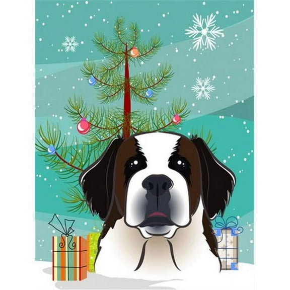 Christmas Tree and Saint Bernard Flag Canvas House Size