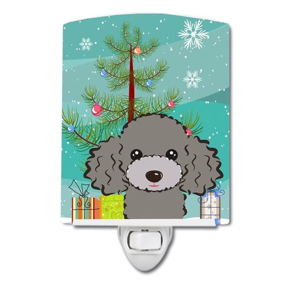 Christmas Tree and Silver Gray Poodle Ceramic Night Light
