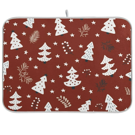 Christmas Tree and Snow Dish Drying Mat Microfiber Kitchen Mats Large Counter Absorbent Dish Pad Drainer Rack 18"x24"