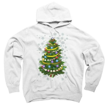 Christmas Tree and Snowflakes White Graphic Pullover Hoodie - Design By Humans  2XL