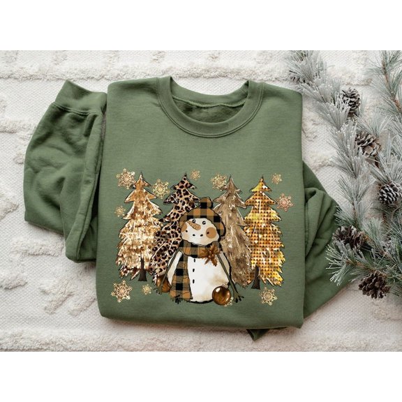 Christmas Tree and Snowman Sweatshirt, Christmas Crewneck, Winter Sweatshirt