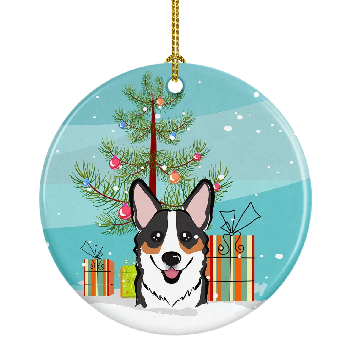 Tricolor Corgi Christmas Tree Porcelain Round Ornament