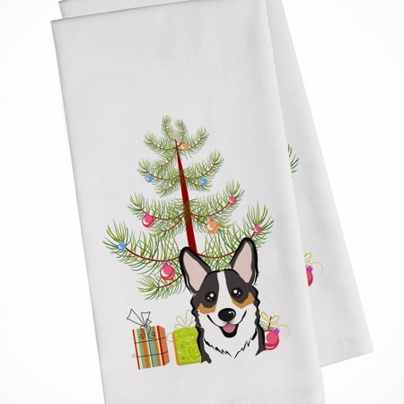 Christmas Tree and Tricolor Corgi White Kitchen Towel Set of 2