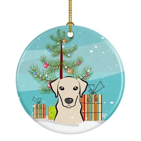 Christmas Tree and Yellow Labrador Ceramic Ornament