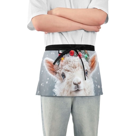 Christmas Tree on Lamb Head Short Server Apron with 3 Pockets for Unisex Chef Gardening