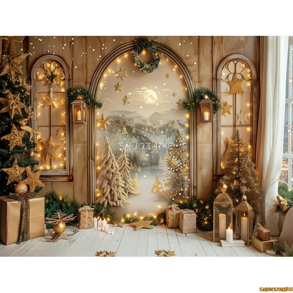 Christmas Tree ration Living Room Photography Backdrops Welcome New Year Holiday Fireplace Indoor Party Background JS-06