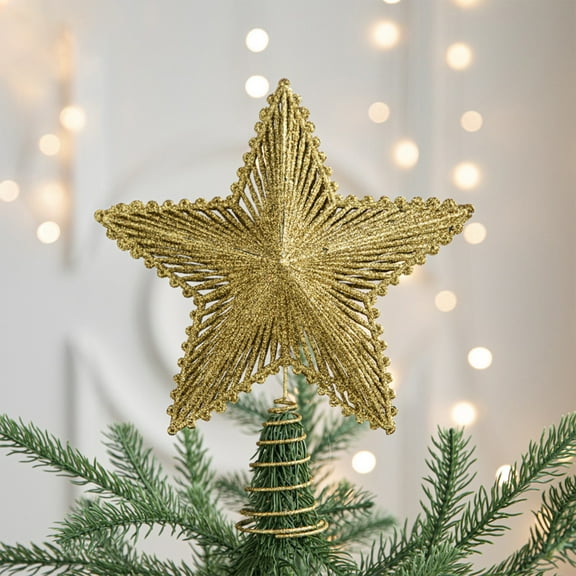 Christmas Tree topper, Star Tree topper, Gold Iron Christmas Tree topper with Built-In Lights for Indoor and Outdoor Holiday Decor, 5 Point Star Shaped Tree top Decoration